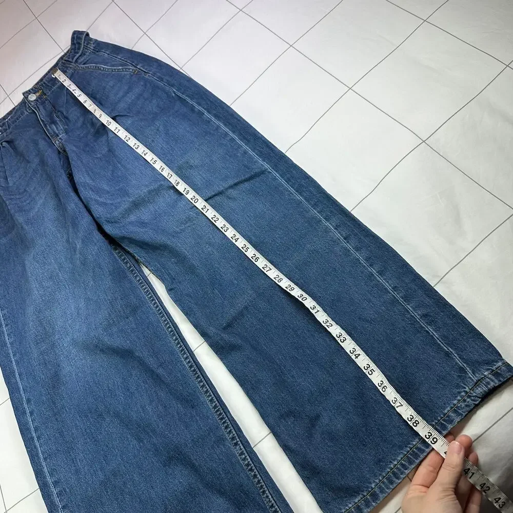 Anthropologie Pilcro Jeans Womens 26 Blue Pleated Baggy Wide Leg Relaxed Denim